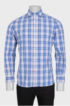 Men's light blue straight-leg shirt with a plaid print