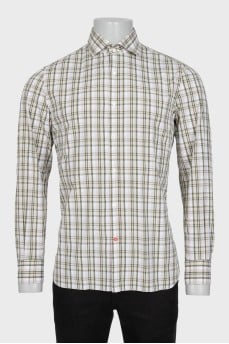 Men's straight green checkered shirt