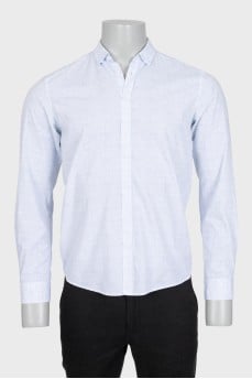 Men's light blue button-down shirt with print