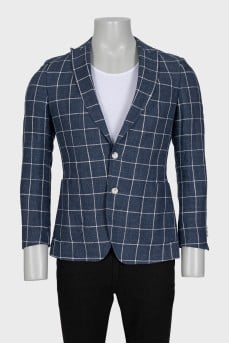 Men's linen blazer with a checkered print