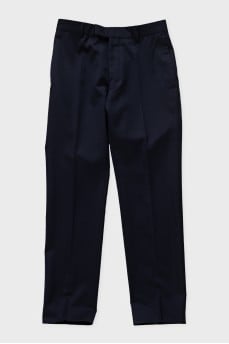 Men's blue straight-leg trousers with creases