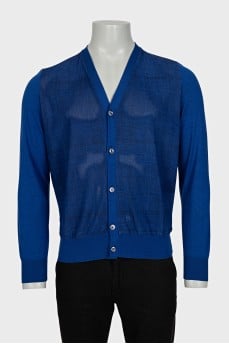 Men's blue cashmere and silk cardigan