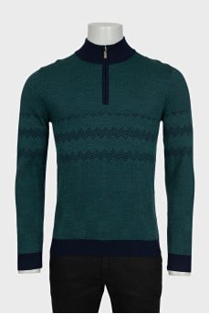 Men's green printed wool pullover