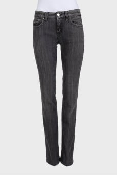Straight-leg gray jeans with pocket embellishments