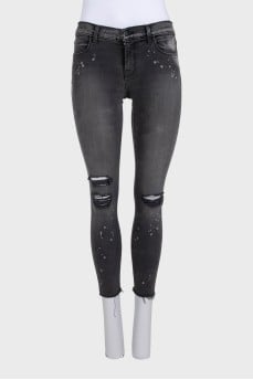 Рвані джинси skinny fit сірого кольору в принт
