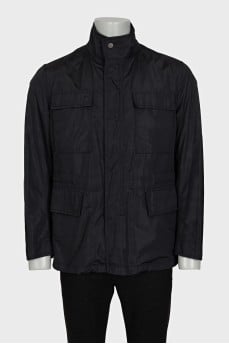 Мужская темно-синяя куртка на молнии и кнопках