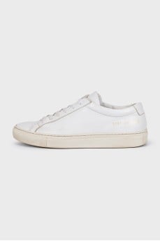 White leather lace-up sneakers