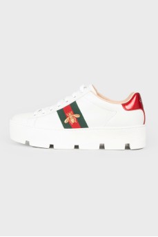 Leather sneakers with different backdrops with tag