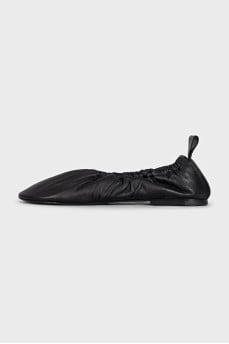 Black leather ballet flats with gathers