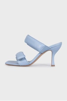 Blue leather mules with velcro