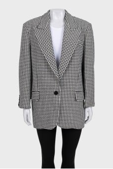 Long black and white houndstooth print jacket