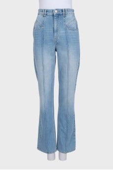 Голубые джинсы straight fit с декоративным швом