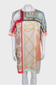 Straight-cut printed silk dress