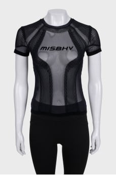 Sports tight-fitting top with transparent mesh