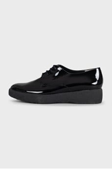 Black patent leather derby shoes
