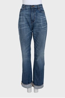 Blue straight-fit jeans with a distressed effect