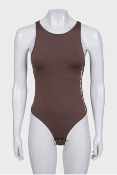 Brown sleeveless bodysuit with print