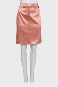 Pink satin pencil skirt
