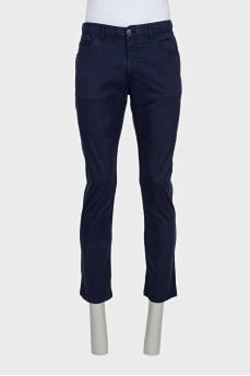 Men's blue trousers with leather jacron