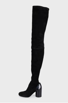 Black over-the-knee boots with heels
