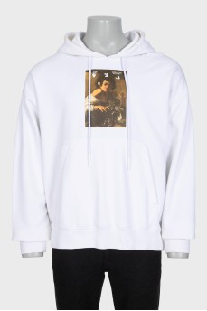 Men's white hoodie with print