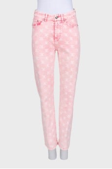 Pink straight-fit jeans with a signature print