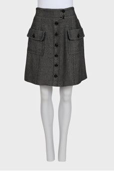 Gray button-down skirt with patch pockets