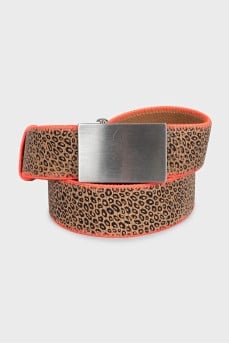 Animal print leather belt with vibrant trim