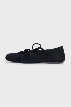 Black suede lace-up ballet flats