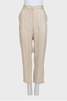 Beige striped linen trousers