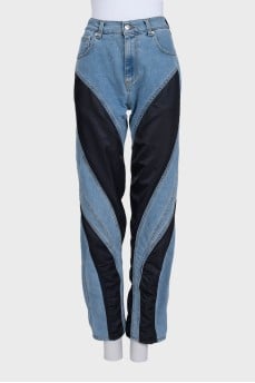 Straight jeans with textile inserts
