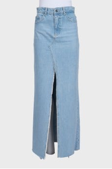 Straight-cut denim skirt with slits