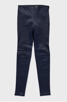 Blue skinny leather trousers