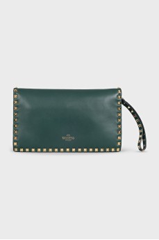 Шкіряний зелений клатч Rockstud