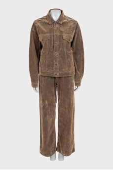 Velour suit, jacket and trousers with tag