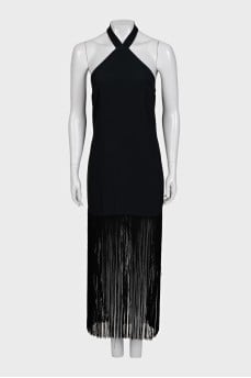 Dress with a tie and fringe decoration