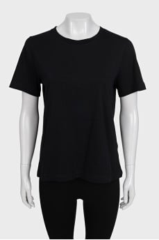 Black plain straight-cut T-shirt