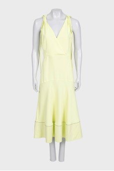 Green V-neck dress with tie shoulders
