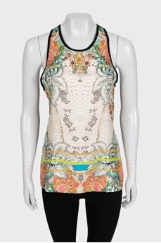 Silk and viscose printed T-shirt