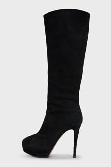 Black suede stiletto boots
