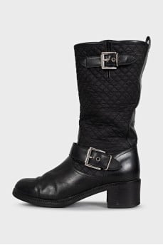Black quilted leather boots