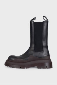 High leather boots with a chunky platform