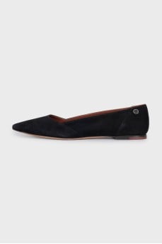Black suede pointed toe ballet flats