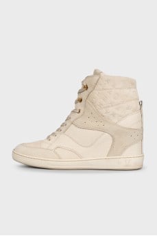 Grey leather and suede sneakers with branded embossing