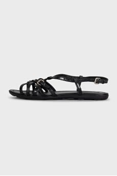 Black leather sandals with straps
