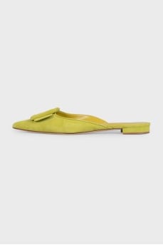 Suede pointed-toe flat mules