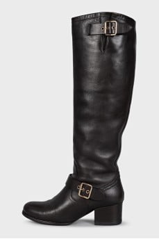 Brown leather boots with buckles