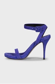 Blue suede strappy heeled sandals