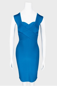 Blue tight sleeveless dress