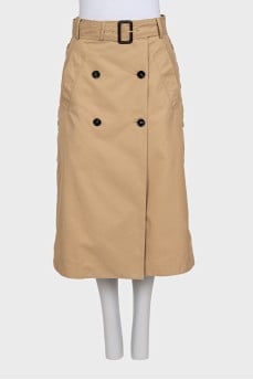 Brown long skirt with belt and buttons